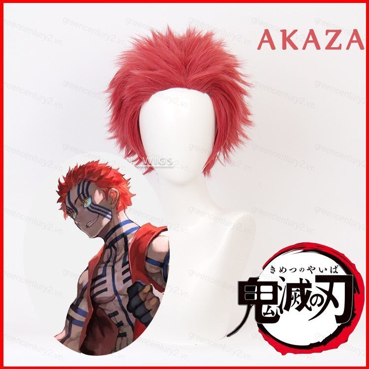 Demon Slayer - Akaza Tóc Giả Cosplay Chống Đỡ Đỏ Tóc Ngắn Anime Koji Trang Phục Tóc Giả Lông Tơ Tóc 