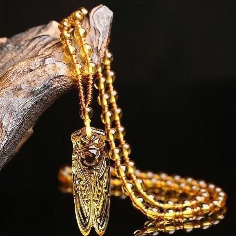 Mới Citrine Cicada Mặt Dây Chuyền Wenchang Kiến Thức Vòng Cổ Nam Benming Năm Ngọc Cicada Vàng Cicada