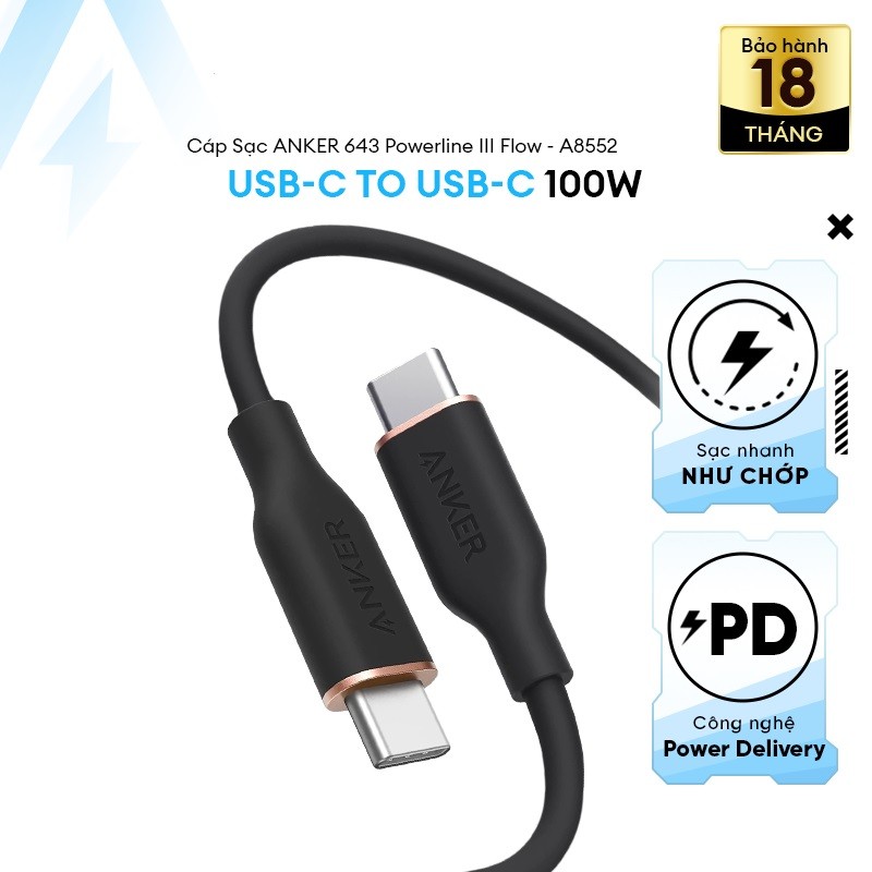 Cáp ANKER Powerline III Flow USB-C To USB-C - A8552 - 90cm
