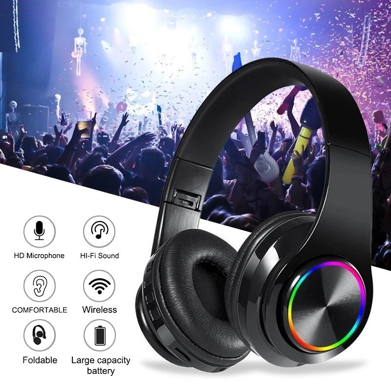 Tai nghe không dây có đèn Led Tai nghe trò chơi có thể gập lại b39 với thẻ micro tf Tai nghe không d