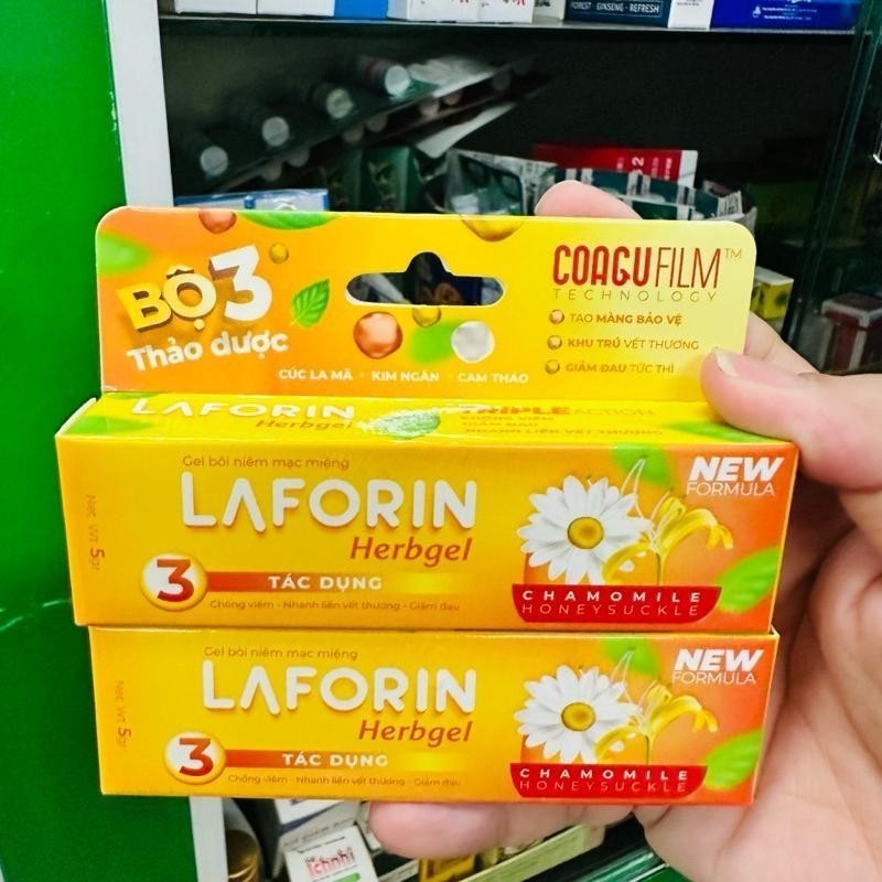 Gel bôi niêm mạc miệng Laforin Herbgel giảm đau răng, viêm lợi, loét miệng (Tuýp 5g)