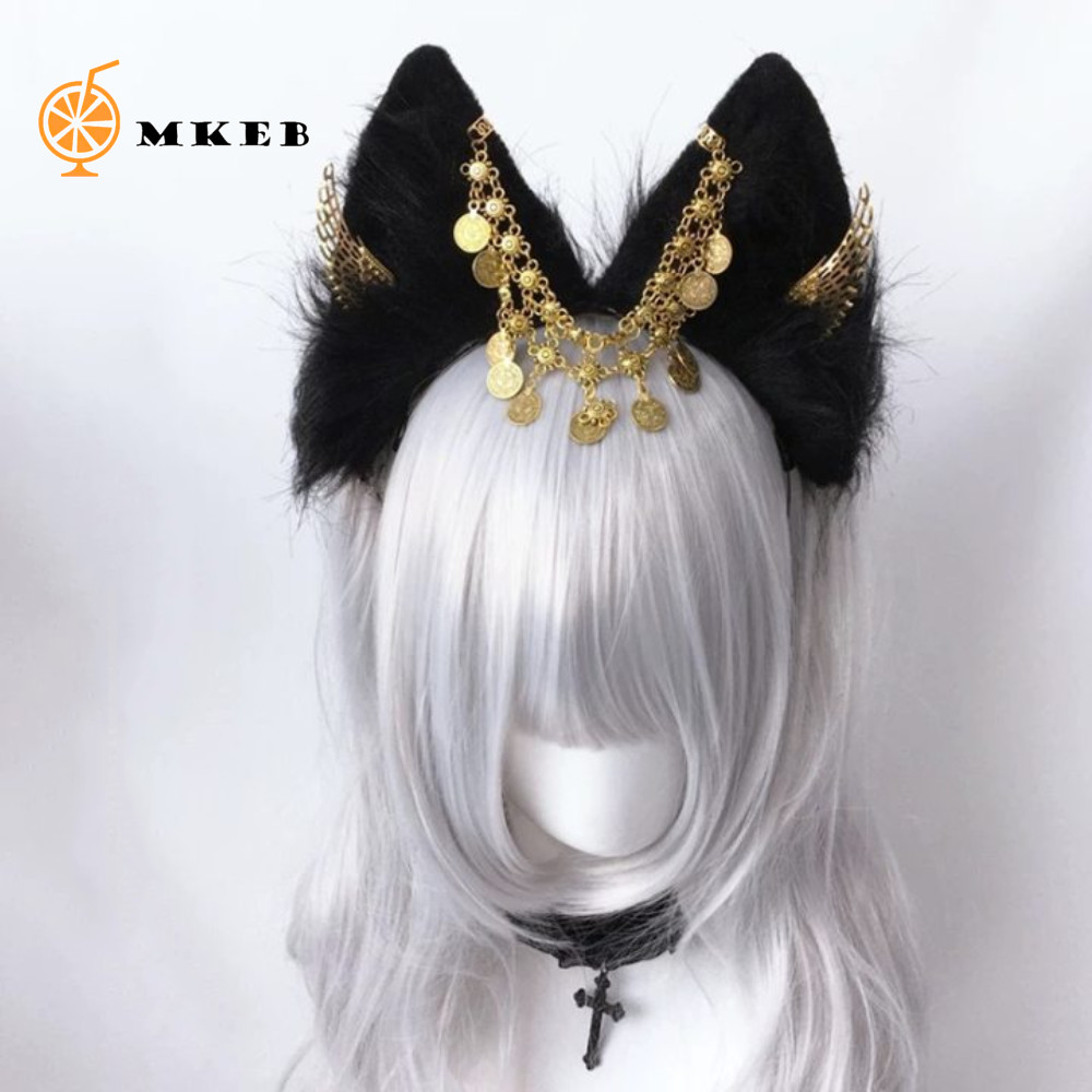 MKEB Tai Động Vật Băng Đô Quấn Tóc, Tua Rua Sang Trọng Cosplay Anubis Băng Đô, Đôi Cánh Vàng Tinh Tế