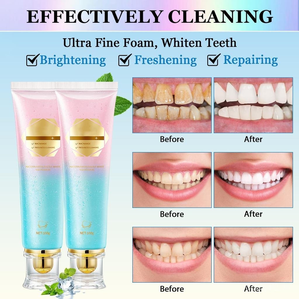 Kem đánh răng làm sáng da 2 que Niacinamide, Kem đánh răng mạnh mẽ Niacinamide, Kem đánh răng làm sá