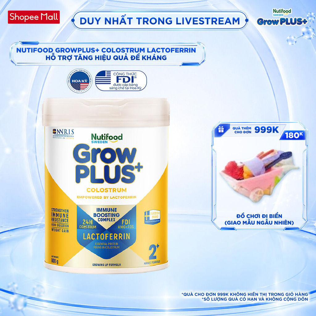 Sữa bột Nutifood Sweden GrowPLUS+ Colostrum Lactoferrin 2+ 800g