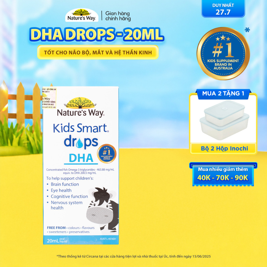DHA Drops Nature's Way Kids Smart Bổ Sung DHA, Omega 3, Thành Phần Dầu Cá RTG Hỗ Trợ Tốt Cho Não Và 
