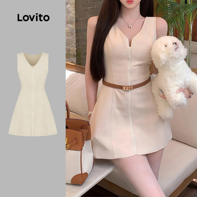 Lovito Váy Thường Ngày Có Khóa Kéo Mùa Xuân/Hè màu kaki cho Nữ L164ED015