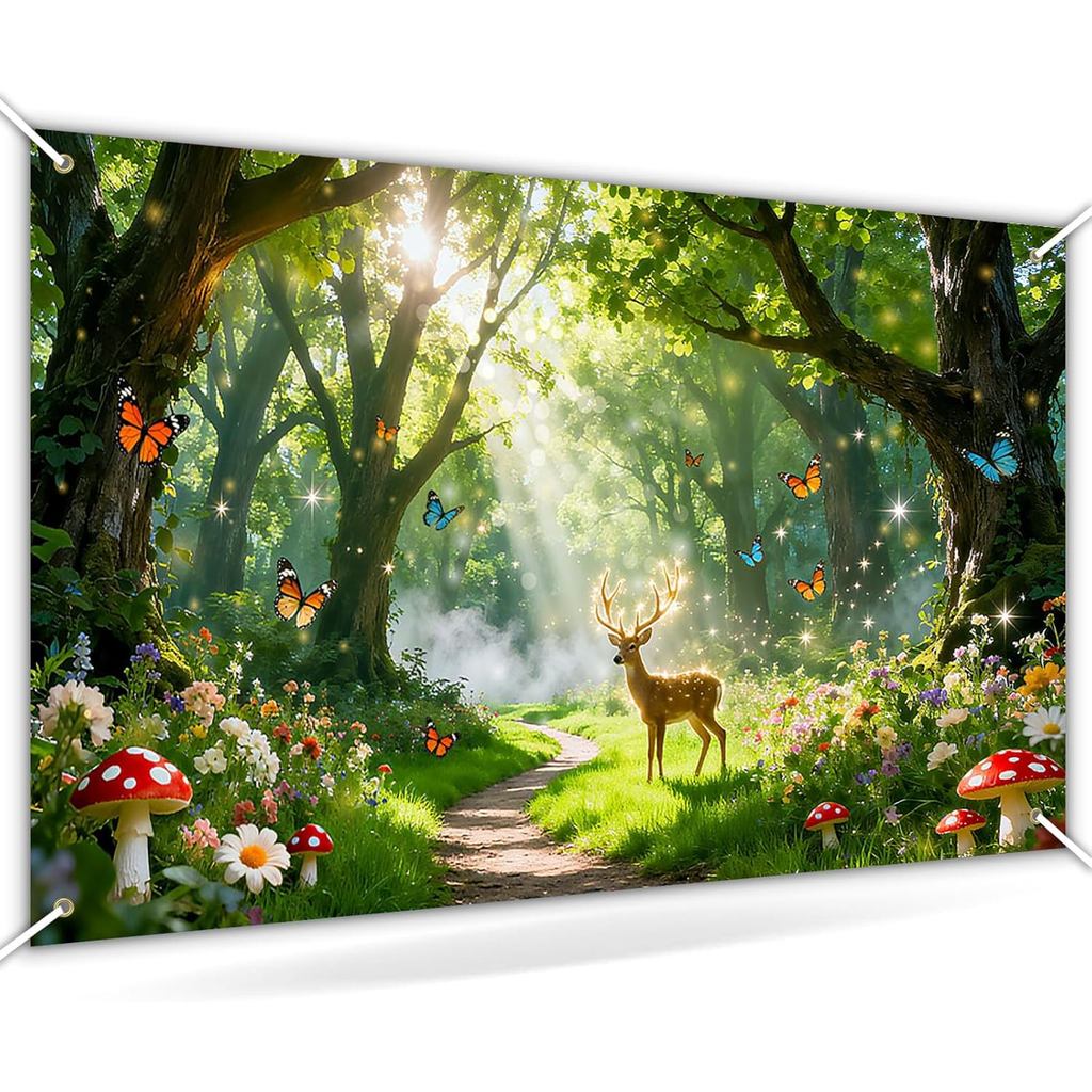 Avezano Spring Enchanted Forest Backdrop Fairy Enchanted Forest Party Trang trí Biểu ngữ Bướm Nấm Wo