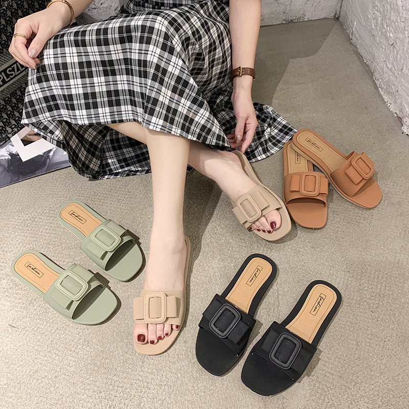 Dép Nữ Sinh Sandal Flat Square Buckle Flip-Flops-Beauty Shop