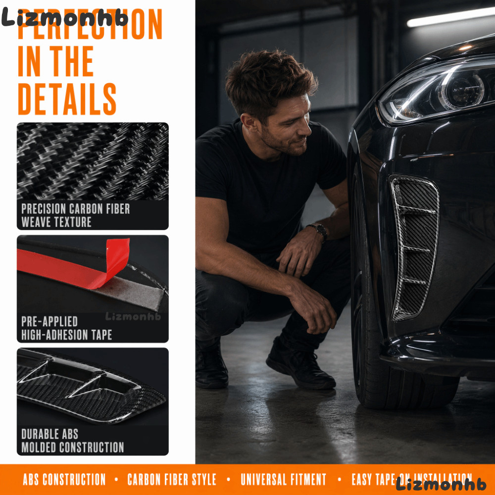LIZMOLI Fender Vent Sticker, Carbon Fiber Style ABS Side Fender Trim, Dải trang trí Fender đa năng t