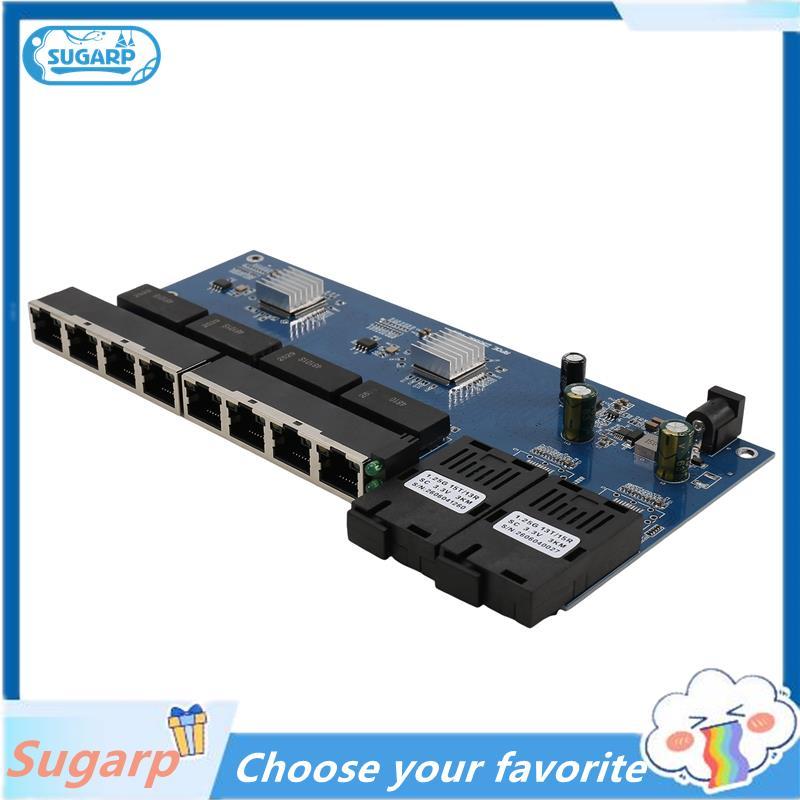 [Sugarp] Fibra Reverse POE PCB 1000Mx 8 RJ45 1000Mx2 SC Fiber Media Converter PCBA, 3KM