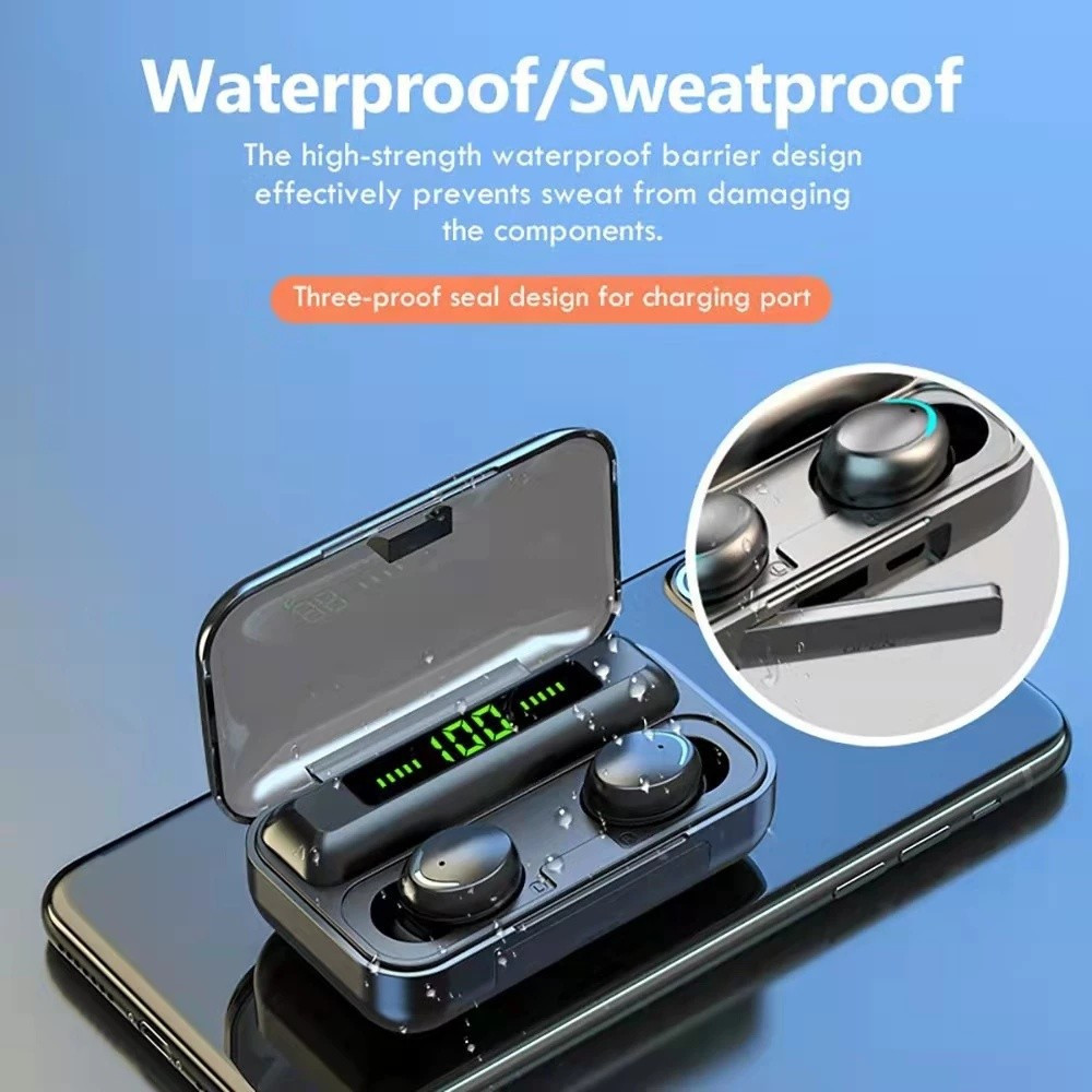 Tai nghe Bluetooth F9-5TWS có micrô 9D HiFi Stereo Tai nghe Bluetooth Tai nghe không dây Pigfly