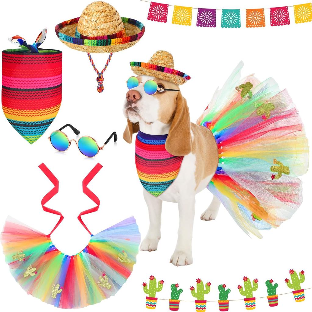 JaGely 4 Miếng Thú Cưng Mexico Trang Phục Trang Phục Cho Chó Phụ Kiện Bao Gồm Mexico Cinco De Mayo P
