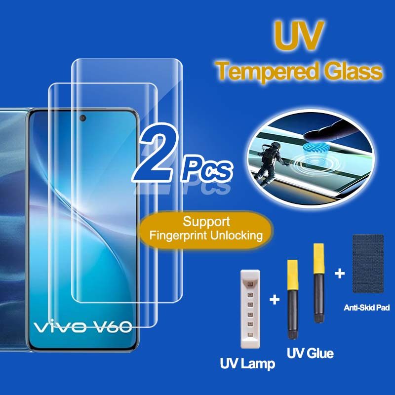 [Hỗ trợ mở khóa vân tay] Kính cường lực UV cho Vivo V30 Pro V30e 2 chiếc Phim keo đầy đủ cho Vivo V4