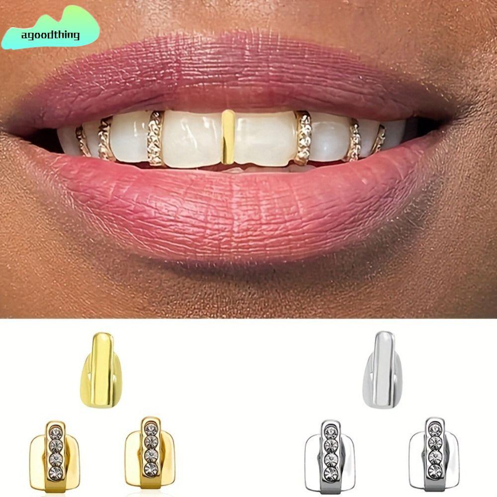 AGOODTHING 3 Cái Grillz, Rỗng Sáng Bóng Hip Hop Răng Grillz, Kim Cương Giả Răng Trang Sức Nam Nữ