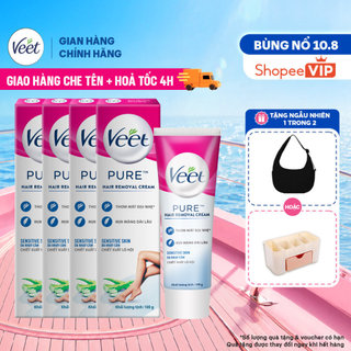 [HỎA TỐC 4H] Combo 4 Kem tẩy lông Veet Pure cho da nhạy cảm, hộp lớn 100g tiết kiệm, công thức Pure cải tiến