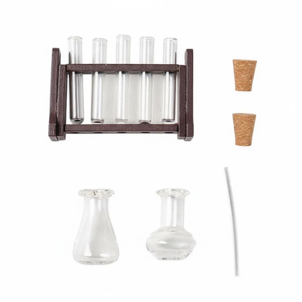 Baosity Thiết bị phòng thí nghiệm khoa học thu nhỏ DIY Scene Prop Bộ giá đỡ ống nghiệm thu nhỏ