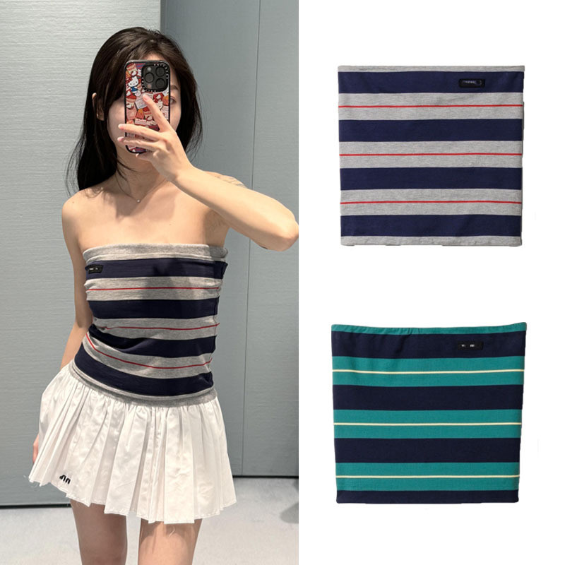 NDKW Mi--iu Women's Summer Letter Patch Striped Tube Top Vest