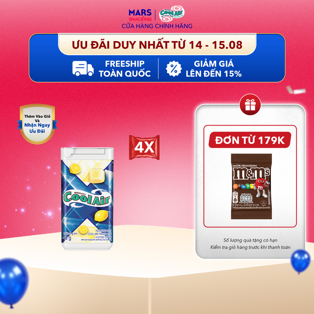 Combo 4 Kẹo Sing-Gum Cool Air Fresh Cube Lemon - Hương Chanh 40g