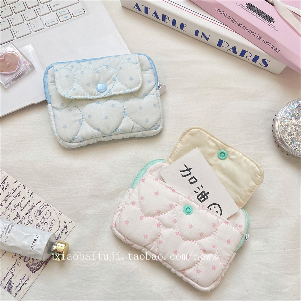 Little White Rabbit Table Quilted Love Star Card Holder Double-Layer Snap Zipper Design Girl Documen