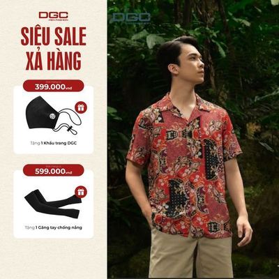 Áo sơ mi ngắn tay DGC dòng họa tiết dáng suông vạt bằng, Vải cao cấp thoáng mát - SASNBB10M
