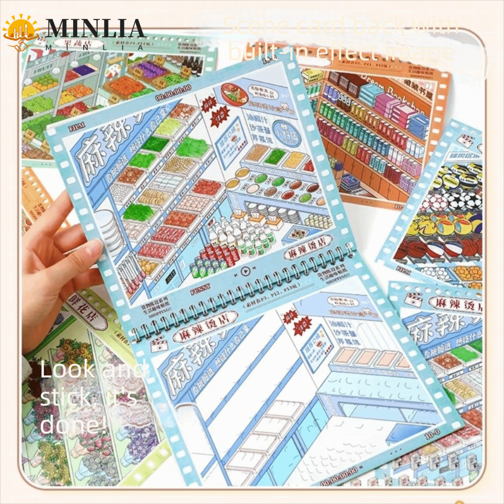 MINLIA Store Code Goods Sticker, 3D Cut DIY-cut Phong Cảnh Sticker Book, Store Series Đồ Chơi Vui Nh