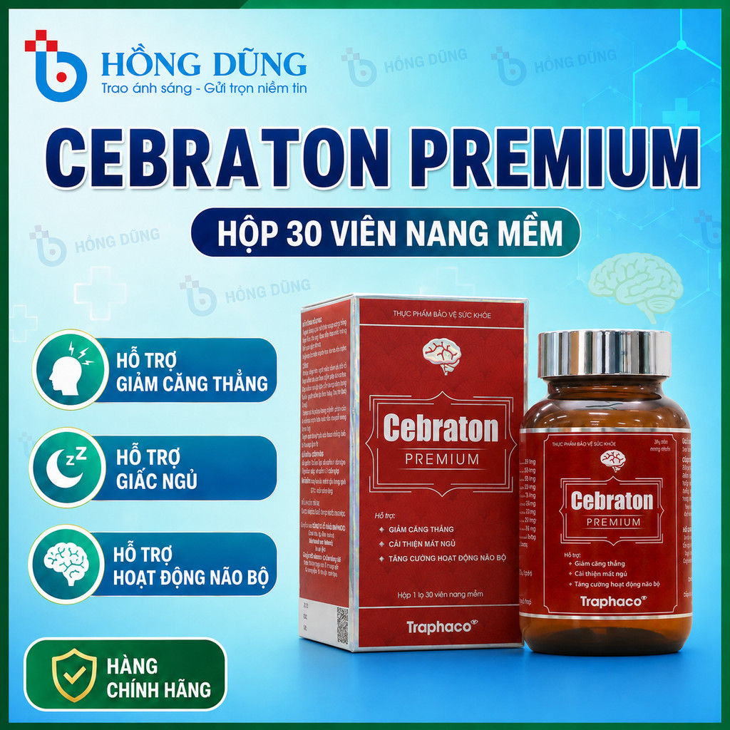 ✔(Chính Hãng) Cebraton Traphaco Bổ Não Cao Cấp Giảm Căng Thẳng Đau Đầu Cải Thiện Mất Ngủ Lọ 30v