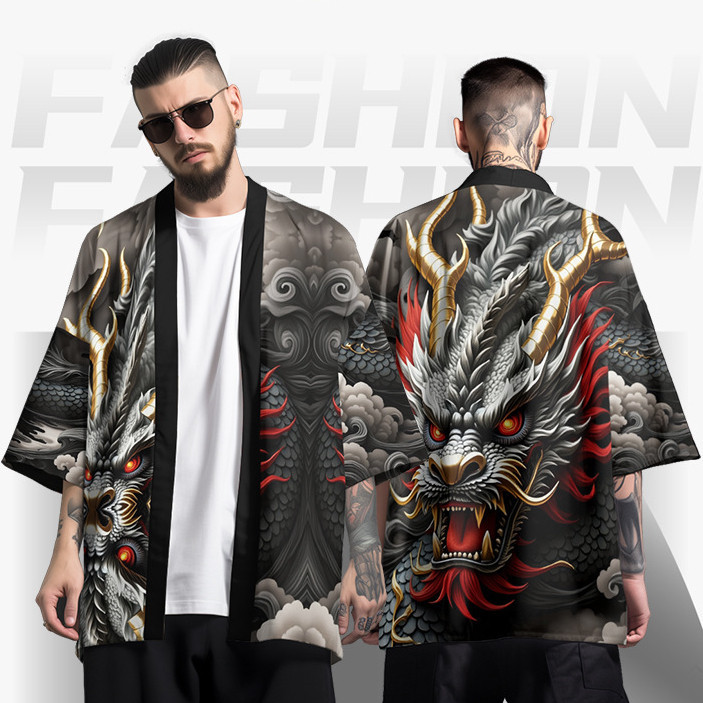 Jiashu-Samurai Kimono Nam Nhật Bản Truyền Thống Rồng In Cosplay Haori Nam Nữ Yukata