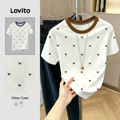 (New Arrival) Lovito Áo thun thường ngày vải ghép hoa văn phối màu mùa xuân/hè cho nữ LK6EDD203