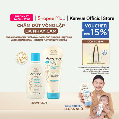 Bộ Sữa Tắm Gội & Sữa Dưỡng Ẩm Cho Em Bé Da Nhạy Cảm Aveeno Baby Daily Moisture Lotion (lotion 227g+ wash 236ml)