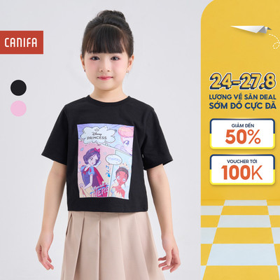 Áo phông bé gái CANIFA cổ tròn cộc tay có hình in 1TS25C007