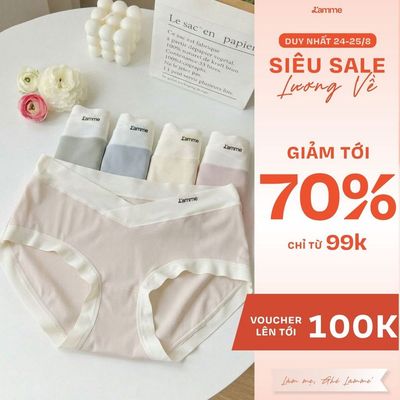 Quần lót Lamme bầu cạp chéo mỏng nhẹ, thoáng mát,co giãn 4 chiều, đáy kháng khuẩn, set 5 quần lót thun lạnh L'amme
