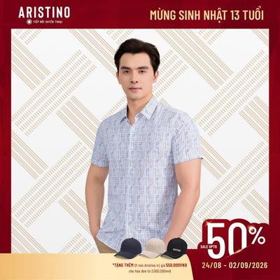 Áo Sơ Mi Nam Tay Ngắn Trắng In Họa Tiết Aristino Slim Fit ASS133AS3