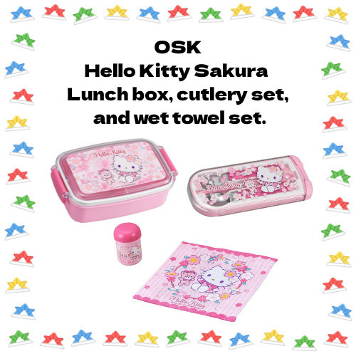 【DIRECT FROM JAPAN】OSK Hello Kitty Sakura  Lunch box, cutlery set,  and wet towel set.