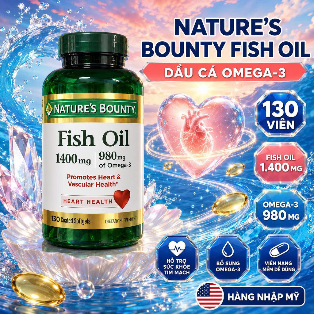 [HÀNG MỸ] Viên Nature's Bounty Fish Oil 1400mg Omega-3 980mg (Lọ 130 Viên)