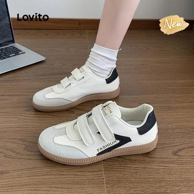 (New Arrival) Lovito Giày Thể Thao Thường Ngày Phong Cách Hàn Quốc Đơn Giản Phù Hợp Cho Hoạt Động Ngoài Trời Đi Làm Màu Đen Dành Cho Nữ FB121SNFX041