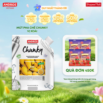 Mứt Trái Cây Pha Chế Xoài - Có miếng trái cây thật - Nguyên liệu pha chế - ANDROS CHUNKY - 1kg