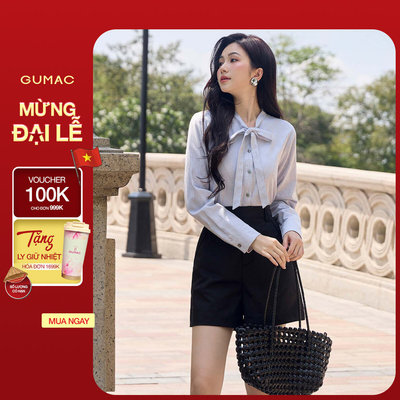 Áo Sơ Mi Nữ GUMAC Form Suông Phối Sọc Chéo Tay Dài Phối Bản Tay Tinh Tế AG05001
