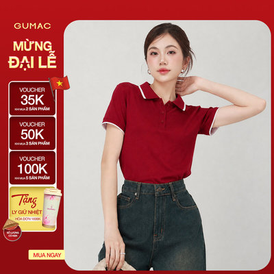 [NHẬP MÃ AFFYUZ7 GIẢM 39K] Áo Polo Nữ GUMAC Cotton TICI Áo Thun Có Cổ Tay Ngắn Thanh Lịch Công Sở Thể Thao PLE03028