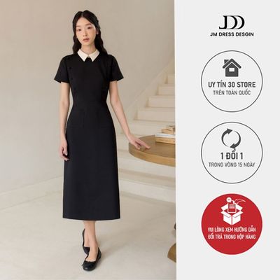Đầm Xuân Hè Cổ Đức 2 Túi Ôp Tay Phối 1S31.2603, Đầm Midi Dáng Ôm Fit Phối Khuy Đối Xứng Phong Cách Thanh Lịch By JM