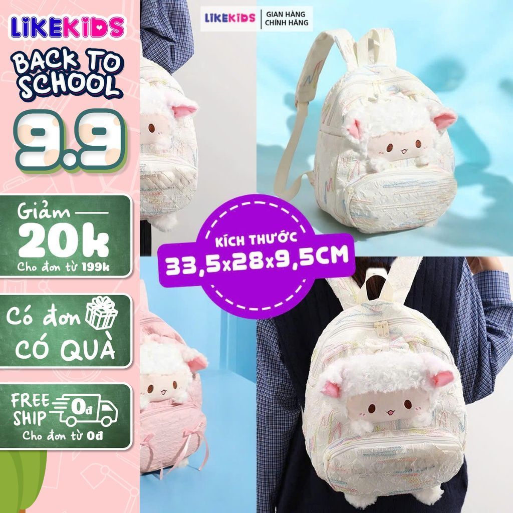 BALO thời trang cho bé gái hoạ tiết MẶT CỪU 33,5x28x9,5Cm - LikeKids