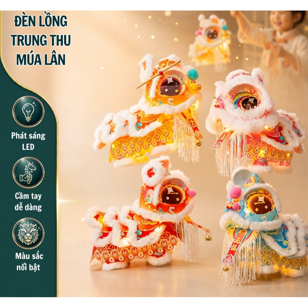 [HỎA TỐC HCM] Đèn lồng múa lân phát sáng cho bé đèn lồng trung thu kỳ lân tự lắp ráp có cán cầm tiện