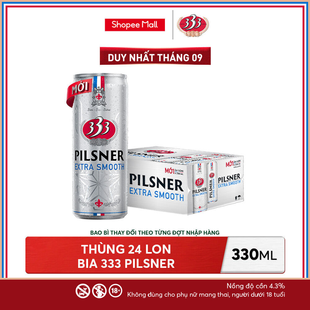 Nồng độ cồn 4.3% - Thùng 24 Bia 333 Pilsner 330ml
