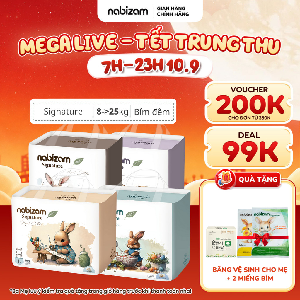 Combo 2 Bịch Tã/Bỉm Đêm NABIZAM Signature Nội Địa Hàn, Mềm Mại, Siêu Thấm Hút Size L30/XL26/2XL22/3X