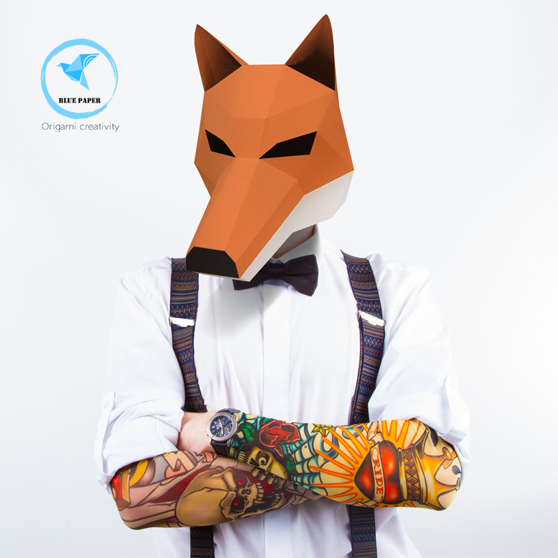 Mặt nạ cáo Phong cách Nhật Bản Khuôn giấy tự làm toàn mặt cos Phong cách quý ông Mr Sách Origami Ba 