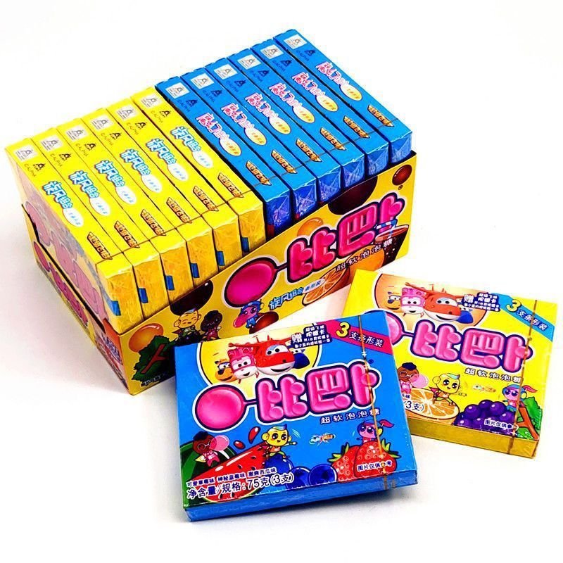 Kẹo cao su Bibabo 75g thanh siêu mềm vị trái cây, kẹo trẻ em hộp xoáy ma thuật bán sỉ