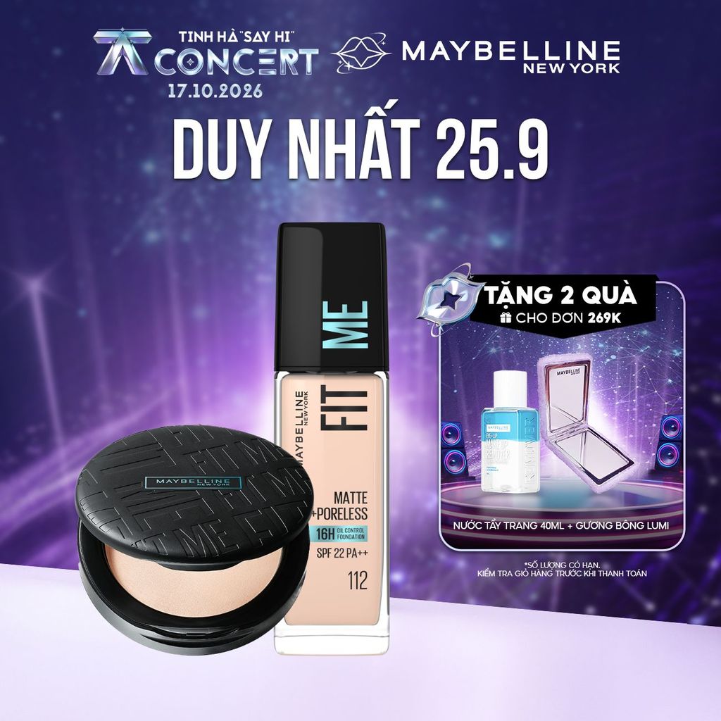 [Bộ trang điểm] Kem Nền Mịn Nhẹ Kiềm Dầu Fit Me 30ml và Phấn Phủ Kiềm Dầu Chống Nắng 16H Fit Me Maybelline New York 6g