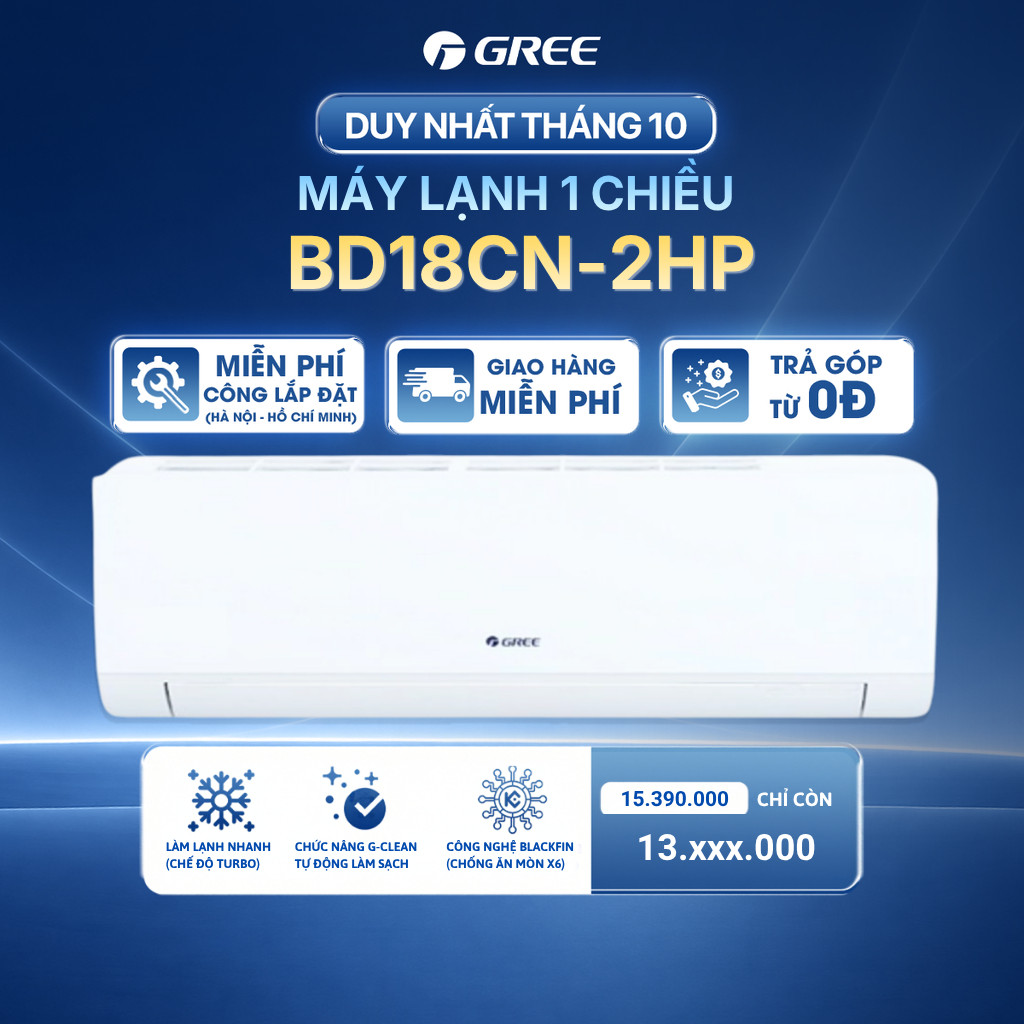[Lắp Đặt HCM_HN 0Đ] Máy Lạnh/ Điều Hòa Gree 1 Chiều 2HP BD18CN (Black Diamond) | Bảo Hành Chính Hãng