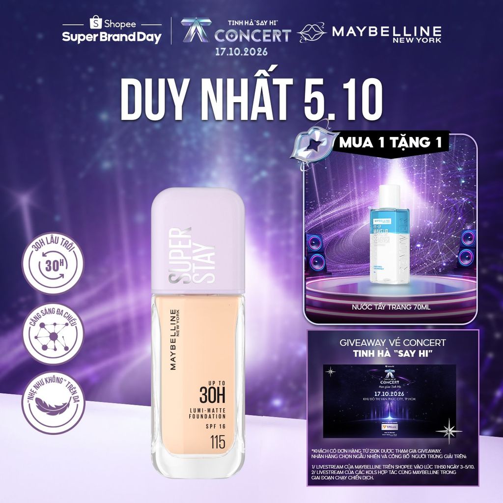 Kem nền bắt sáng Superstay Lumi Matte 30H che phủ siêu nhẹ mặt Maybelline New York 35ml [MỚI]