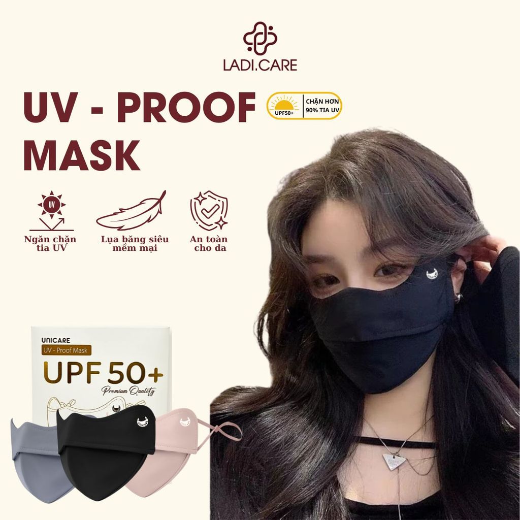 Khẩu trang chống tia UV - Proof Mask UNICARE chất vải lụa mềm mại và thoáng khí quai mang siêu êm