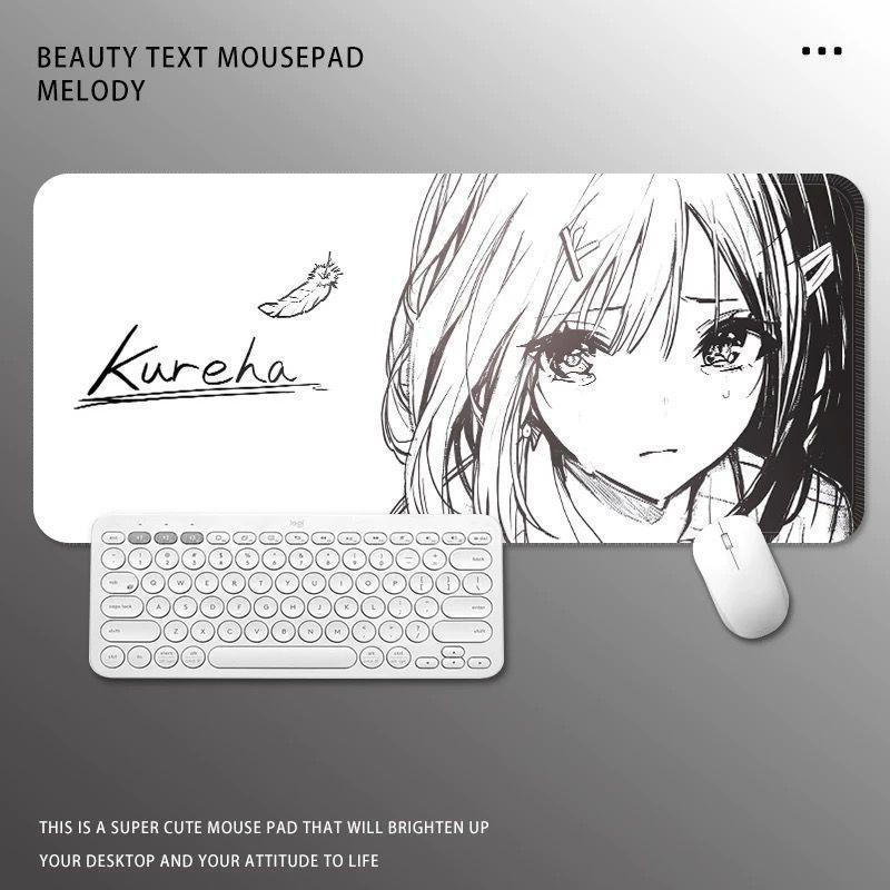 Manga Sakura Girl Mouse Pad - Thảm trải bàn cỡ lớn phác thảo màu trắng đen, Đế chống trượt dày 3mm